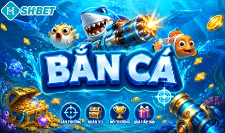 Banner game bắn cá SHBET với giao diện đại dương sống động, nhiều sinh vật biển, săn thưởng hấp dẫn và trải nghiệm giải trí đổi thưởng trực tuyến cực kỳ thú vị.